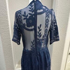 Eleter Women's Deep V-Neck Lace Romper Short Sleeve Long Dress [Sz. L]